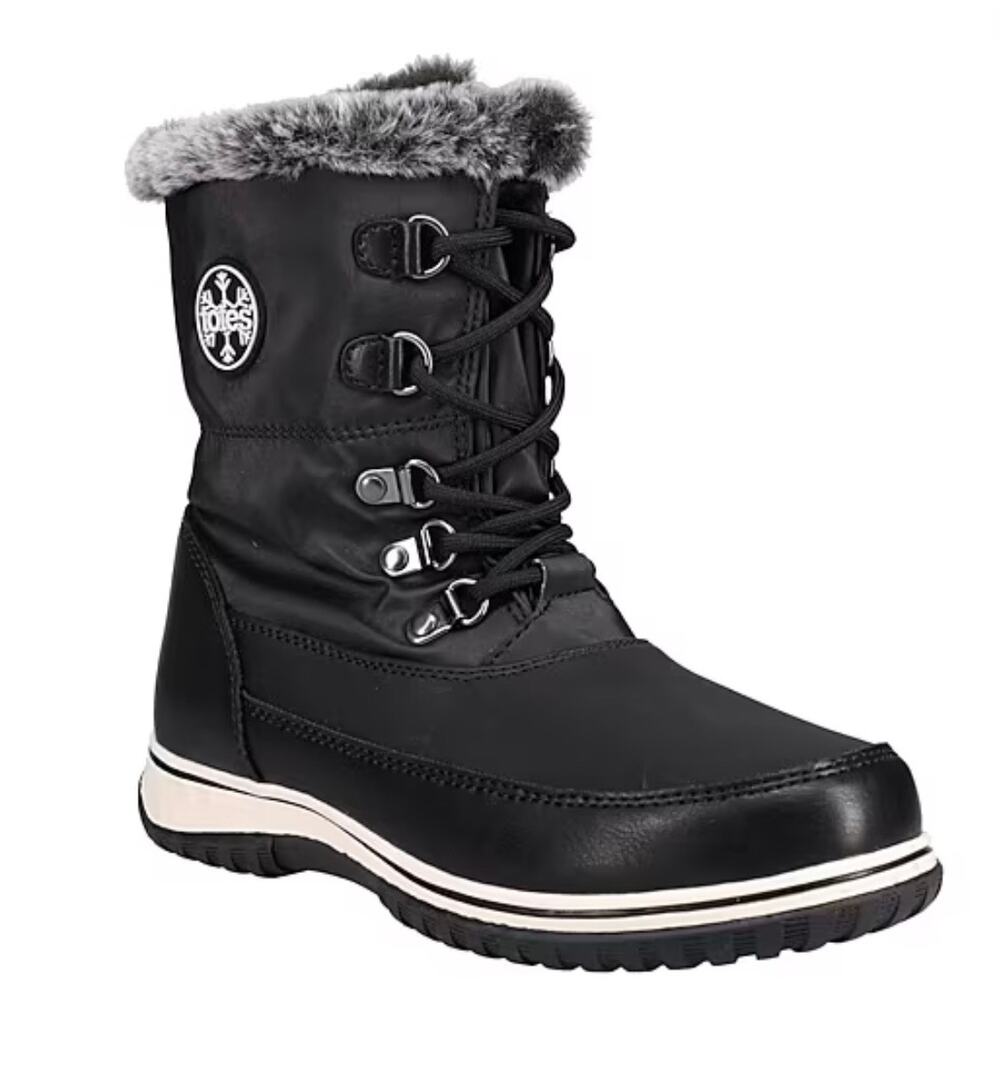 NEW! Totes Avery Women's Waterproof Insulated Flat Heel Winter Boots US 8M Black